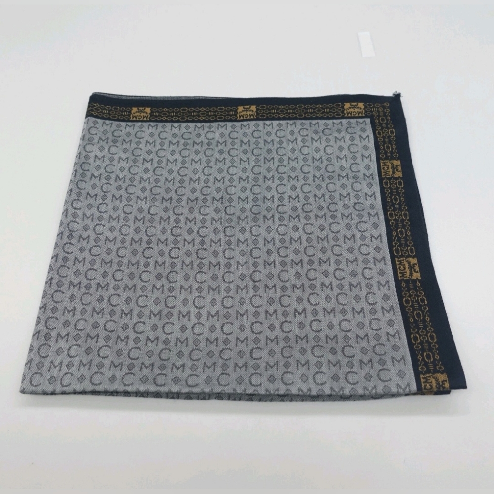 MCM Gray Logo Monogram Handkerchief Jacquard Chain Silk- Cotton Blend Scarf